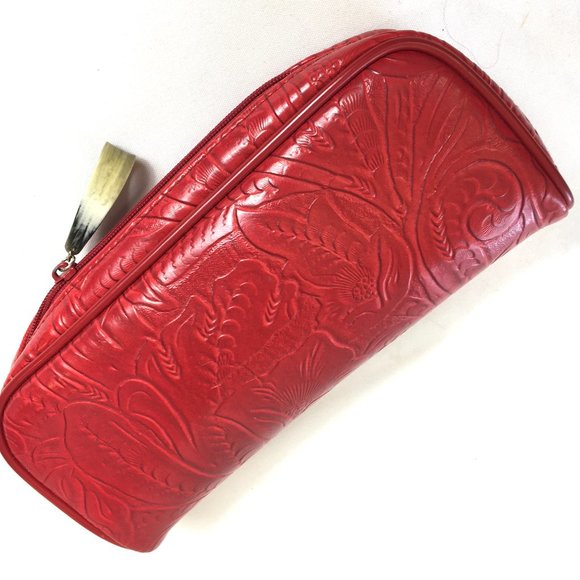 OSCAR DE LA RENTA Red Tooled Clutch Bag - Picture 7 of 13